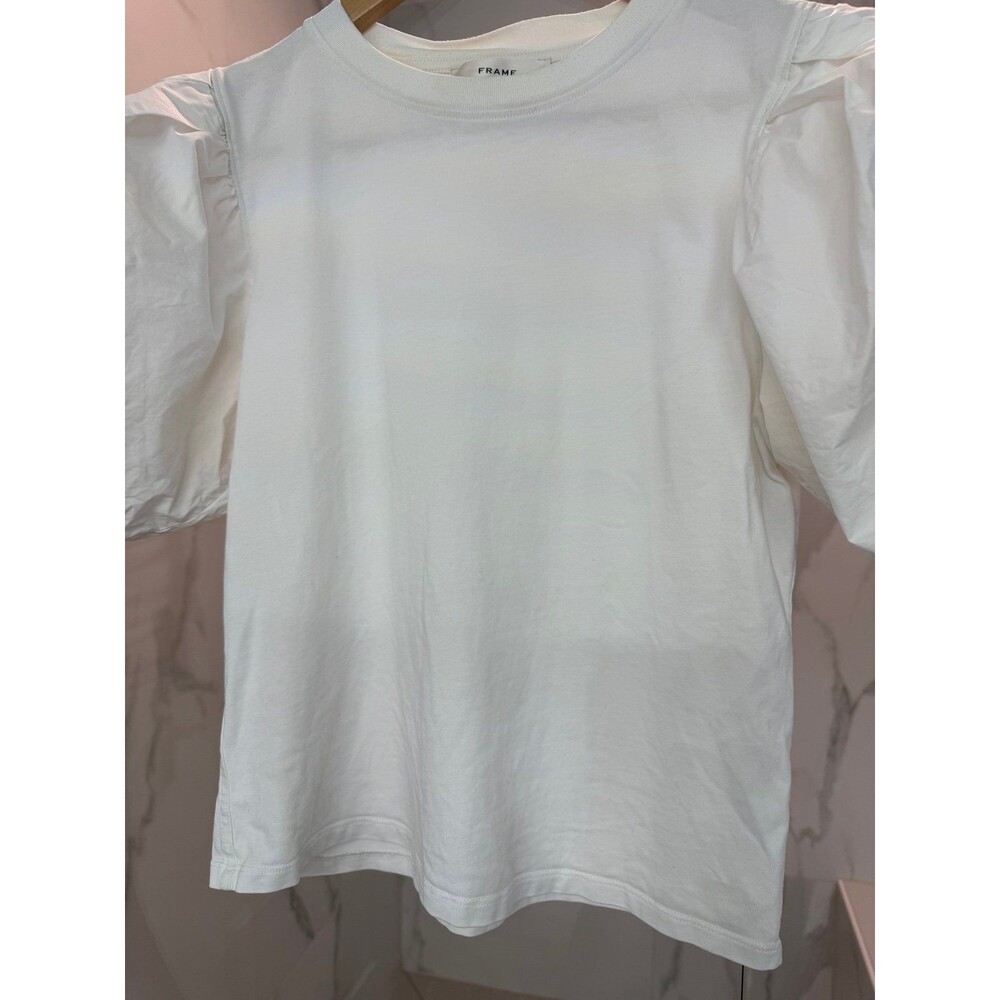 FRAME Cotton Puff Sleeve Top, Size M - Picture 6 of 9